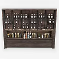 Dark Wood Wine Cabinet With Multiple Shelves Holding Various Wine Bottles