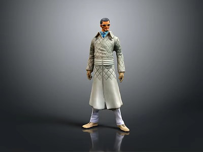 Game Movie Character In Long Diamond Pattern Coat Blue Shirt White Pants 3d model