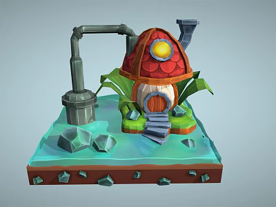 Modern Cartoon Building Mushroom Water House 3d model