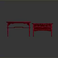 Two Stylish Red Wooden Tables With Traditional Leg Design And Smooth Rectangular Tops