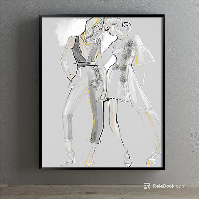 Fashion Illustration Of Two Women In Stylish Outfits With Gold Accents 3d model 