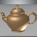 Elegant Golden Teapot With Bamboo Shaped Handle And Leaf Carvings