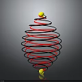 Decorative Household Item With Spiral Structure Red And Black Lines And Yellow Spheres Design