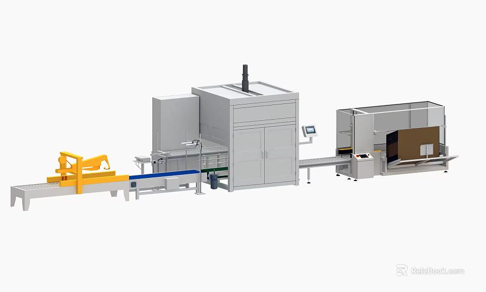 Industrial Equipment Production Line With Conveyor Belt And Automated Control Panel 3d model 