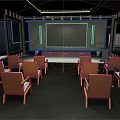 Modern Projection Room Interior With Brown Chairs And Large Screen