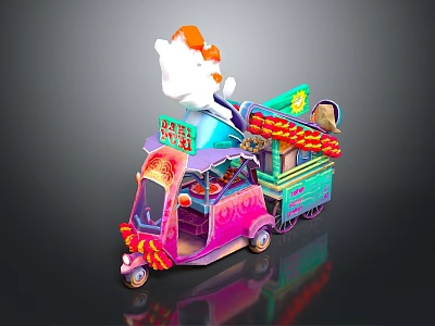 Colorful Mobile Food Cart With Steam Top Vibrant Decorations And Street Snacks 3d model