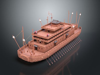 Chinese-style ship ancient ship ancient warship large ancient ship ancient warship 3d model