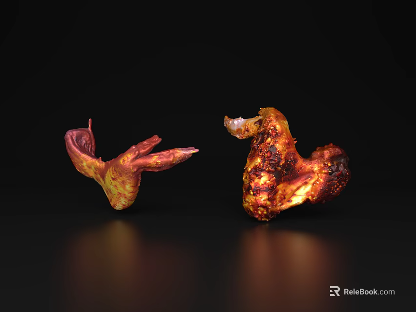 Delicious Crispy Grilled Meat Pieces With Brown Orange Charred Surface 3d model 