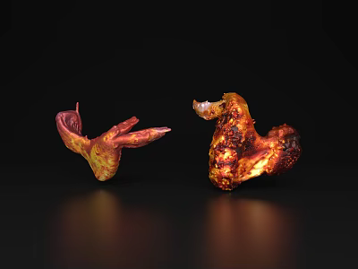 Delicious Crispy Grilled Meat Pieces With Brown Orange Charred Surface 3d model