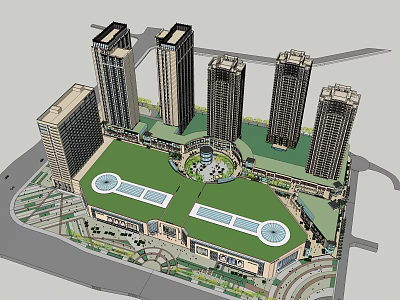 Modern Commercial Complex Featuring High Rise Towers And Green Roof Design 3d model