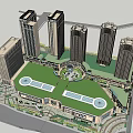 Modern Commercial Complex Featuring High Rise Towers And Green Roof Design