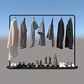 Fashionable Clothing Display On Rack With Hanging Clothes Shoes And Bags