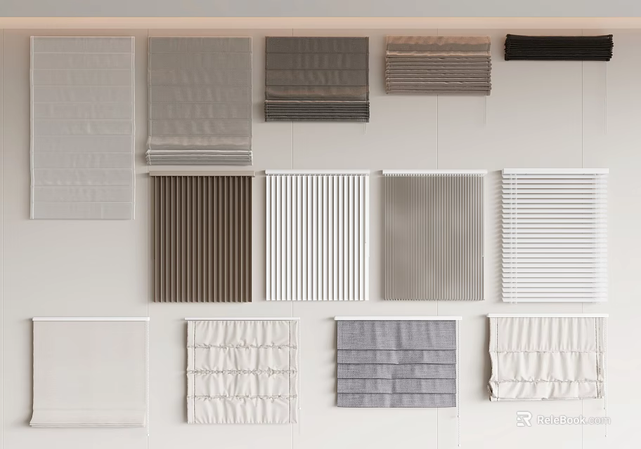 Various Window Curtain Designs Show Different Materials Textures And Colors 3d model