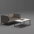Modern Grey Leather Sofa And Coffee Table Set With White Top And Black Frame 3d model