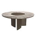 Round Marble Dining Table with Circular Recess and Dark Wood Support Legs 3d model