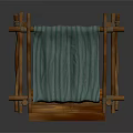 Crossed Wooden Sticks Frame With Green Striped Cloth And Wooden Bench