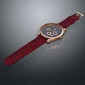 Luxury Watch with Red Leather Strap and Gold Case Round Dial Chronograph Design