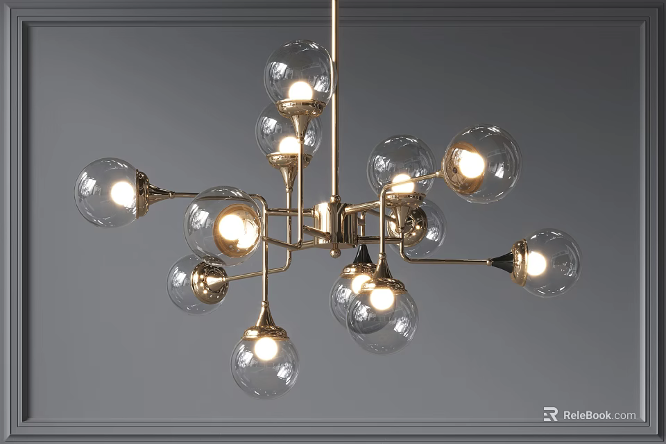 Modern Chandelier With Glass Globes And Metal Frame For Interior Design 3d model 