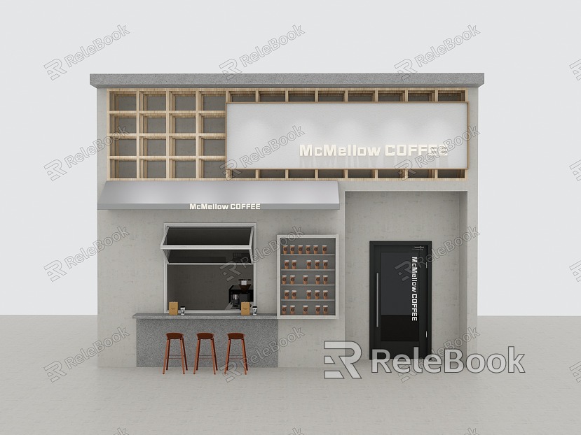 Modern door coffee shop door front facade signboard shop sign model