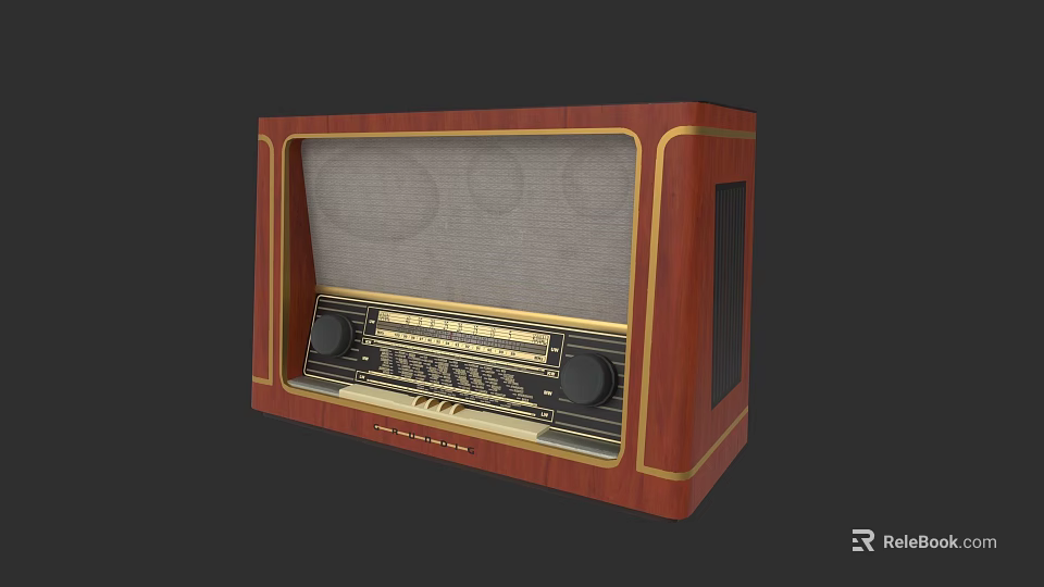 Vintage Wooden Audio Speaker With Gold Accents And Classic Radio Design 3d model 