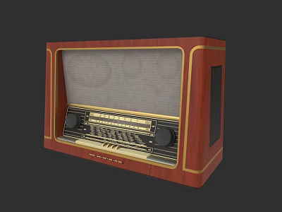 Vintage Wooden Audio Speaker With Gold Accents And Classic Radio Design 3d model