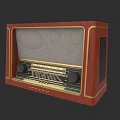 Vintage Wooden Audio Speaker With Gold Accents And Classic Radio Design
