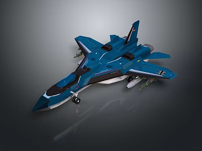 Detailed Blue Fighter Jet Model With Streamlined Body And Missile Attachments 3d model