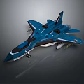 Detailed Blue Fighter Jet Model With Streamlined Body And Missile Attachments