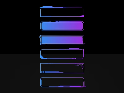 Rectangular Sculpture Carvings With Gradient Blue Purple Hues In Vertical Arrangement On Black Background 3d model