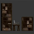 Sturdy Wooden Bookshelves With Small Stool Stacked Books And Decorative Items