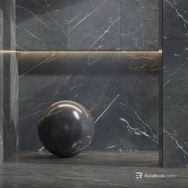 Dark Marble Textured Floor Tiles With Sphere Decoration And Lighting 3d model 