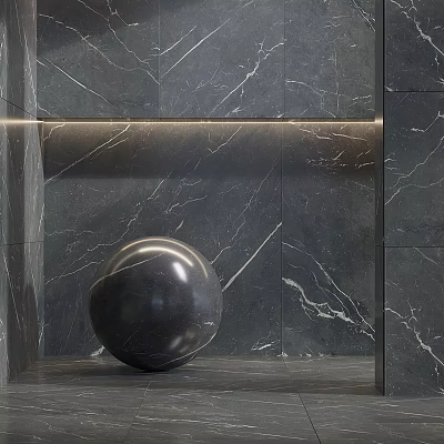Dark Marble Textured Floor Tiles With Sphere Decoration And Lighting 3d model