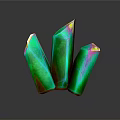 Polished Black Stone Surface Displaying Green Crystals With Colorful Tips
