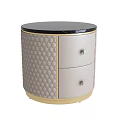 Round Modern Bedside Table With Black Top Diamond Quilted Pattern Two Drawers And Gold Trim 3d model
