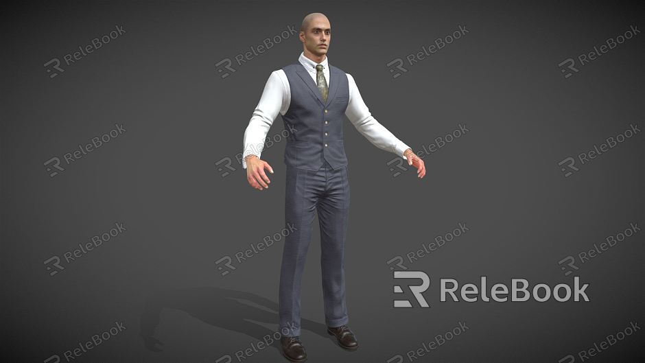 Modern Man Glyph Wearing Overalls Businessman Game Asset model