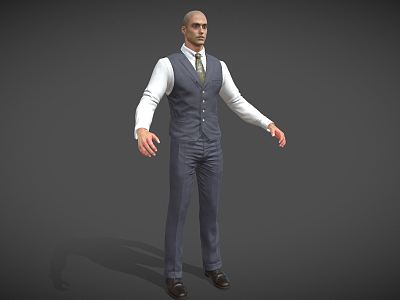 Modern Man Glyph Wearing Overalls Businessman Game Asset model