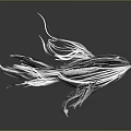 Transparent Aquatic Animal Sculpture with Intricate Wireframe Design and Flowing Lines on Dark Reflective Surface