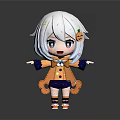 Cute Chibi Cartoon Character With White Blue Streaked Hair Pumpkin Decoration And Orange Blue Outfit