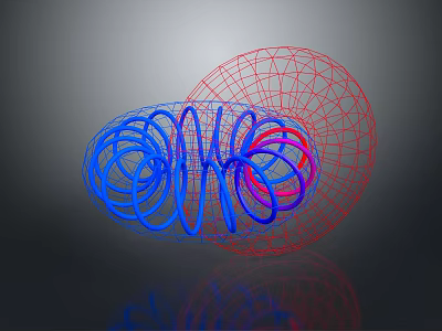 Abstract 3D Geometric Mesh Structure With Blue and Red Coiled Lines and Spiral Forms 3d model