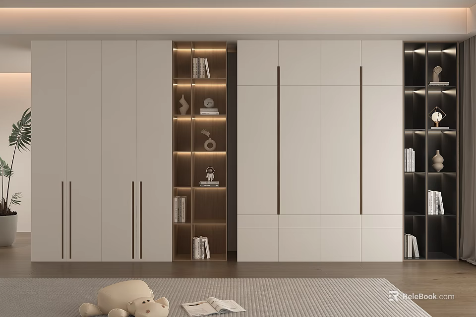 Modern White Wardrobe Interior Design With Open Shelving Lighting And Storage 3d model 