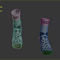 Black And White Socks With UCR Lettering Panda Pattern And Polka Dots 3d model