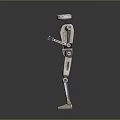 Detailed Blue And White Humanoid Robot With Mechanical Limbs Standing In Dark Background