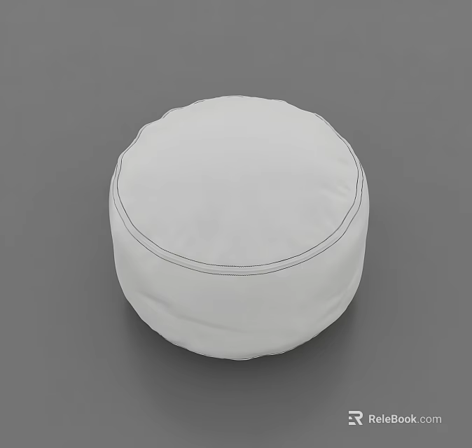White Round Pouf With Simple Design And Stitched Details For Home Decor 3d model 