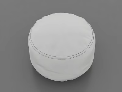White Round Pouf With Simple Design And Stitched Details For Home Decor 3d model