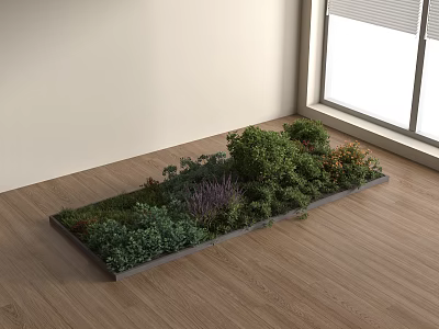 Indoor Green Plants And Colorful Flowers In Rectangular Planter Near Window On Wooden Floor 3d model