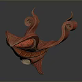 Red Ornate Traditional Carved Craftwork With Curved Design And Intricate Patterns