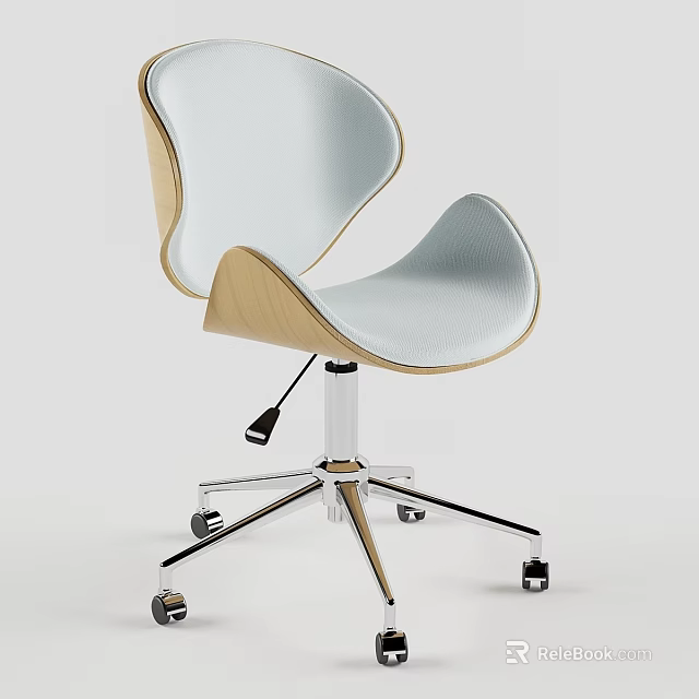 Modern Table And Chair Set With Curved Light Seat Wooden Armrests Metal Wheels 3d model 