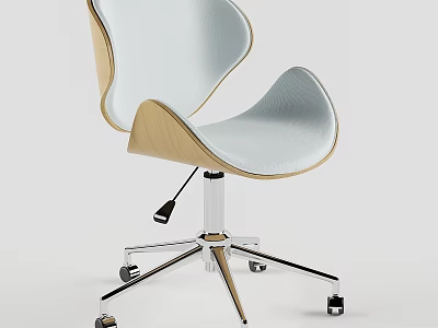 Modern Table And Chair Set With Curved Light Seat Wooden Armrests Metal Wheels 3d model
