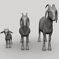 Three Gray 3D Goat Family Models With Different Sizes Standing Together 3d model
