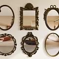Vintage Decorative Wall Mounted Mirrors With Ornate Frames And Various Shapes 3d model